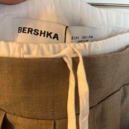 Bershka brown pleated mini skirt with tie waist