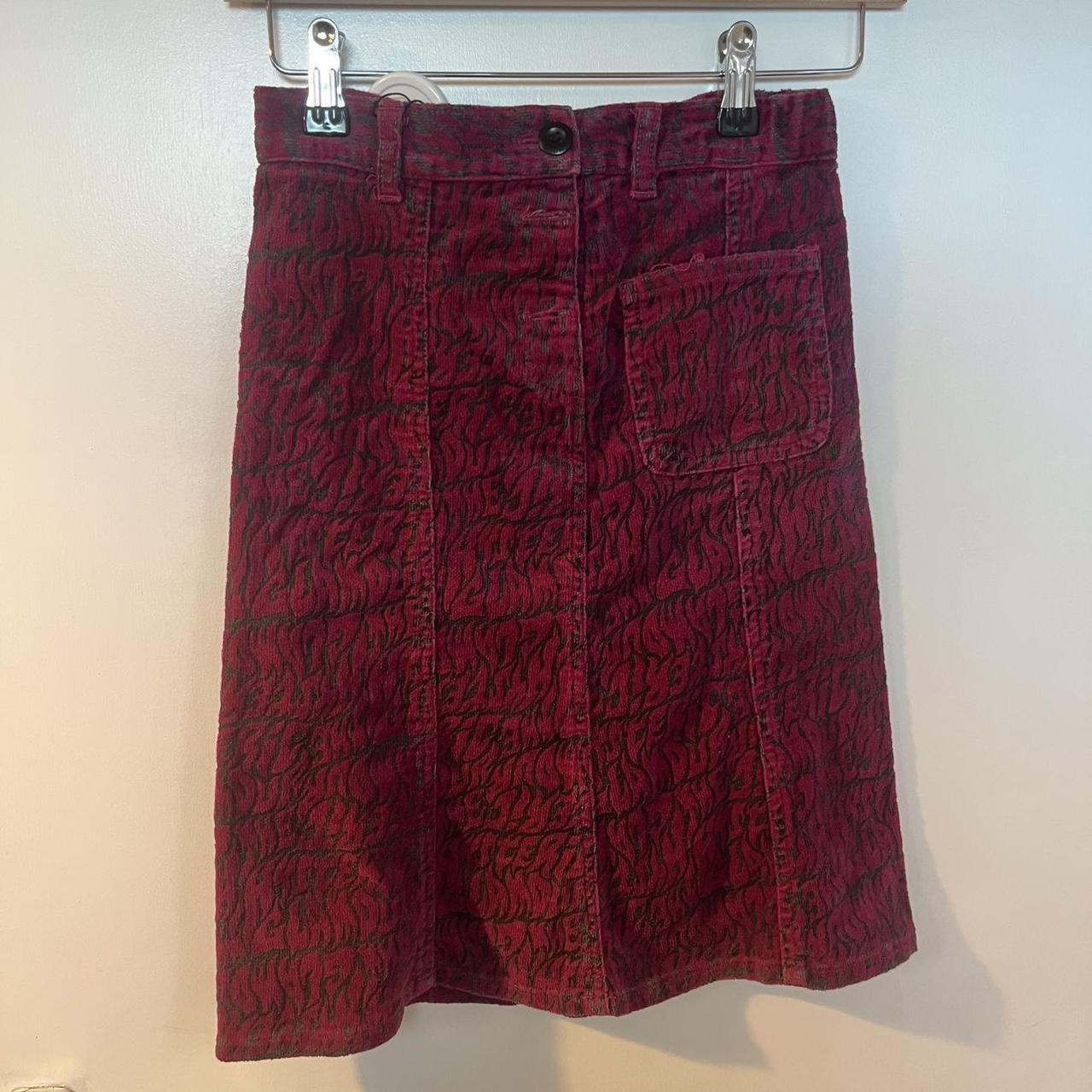 Red corduroy hysteric glamour skirt with black flame pattern Size M