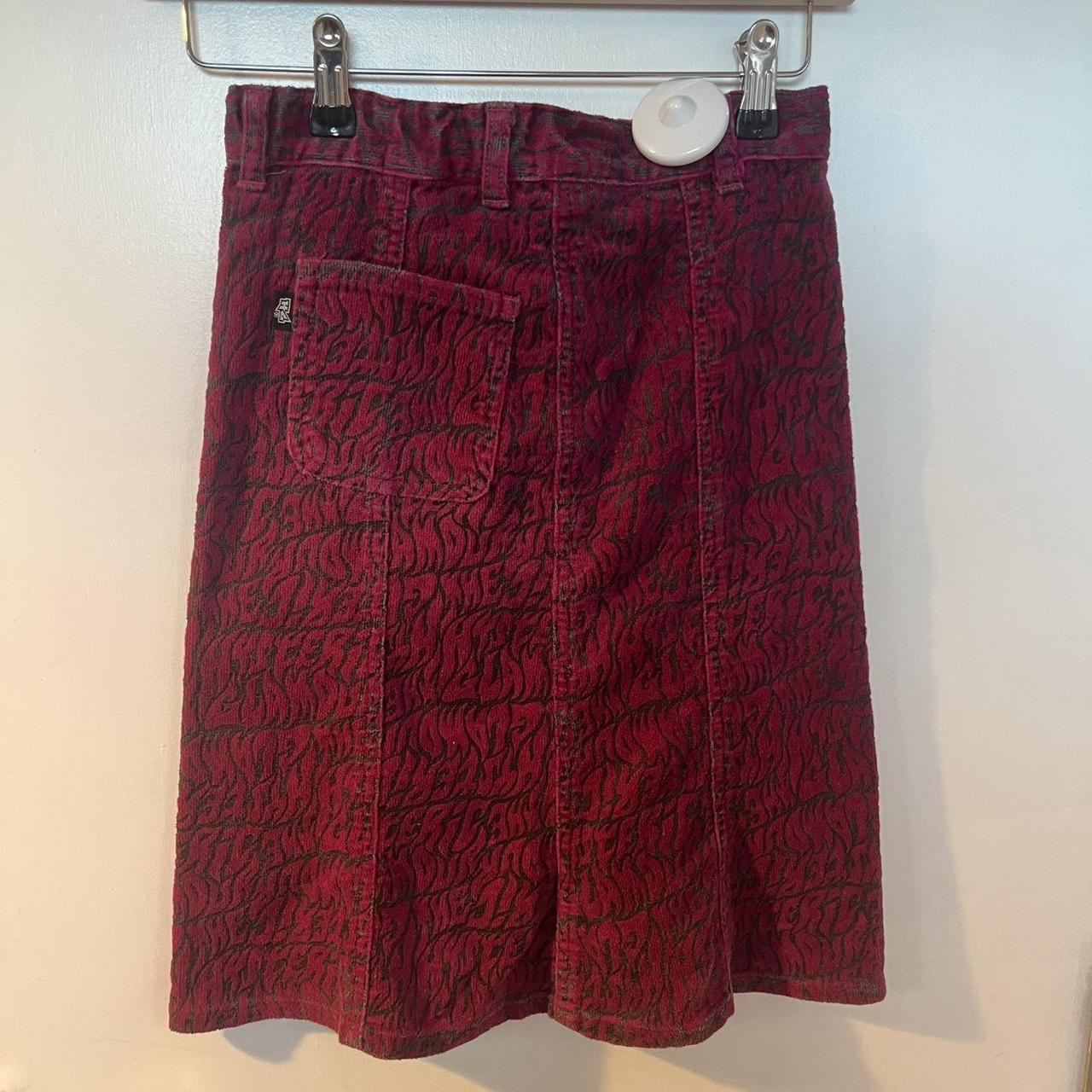 Red corduroy hysteric glamour skirt with black flame pattern Size M
