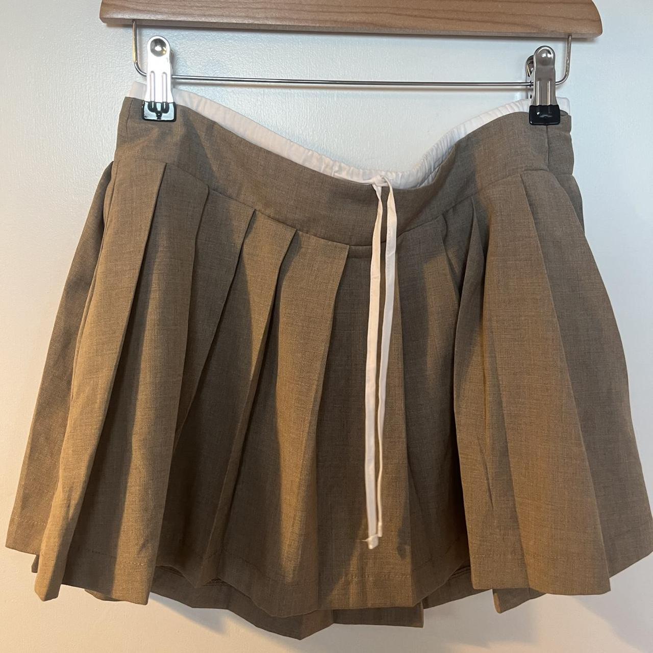 Bershka brown pleated mini skirt with tie waist