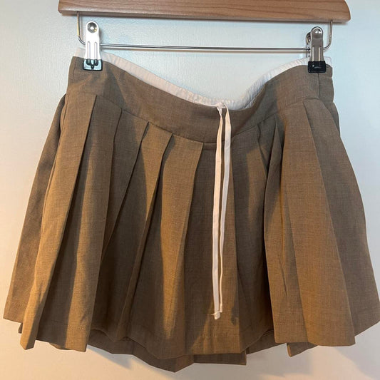 Bershka brown pleated mini skirt with tie waist