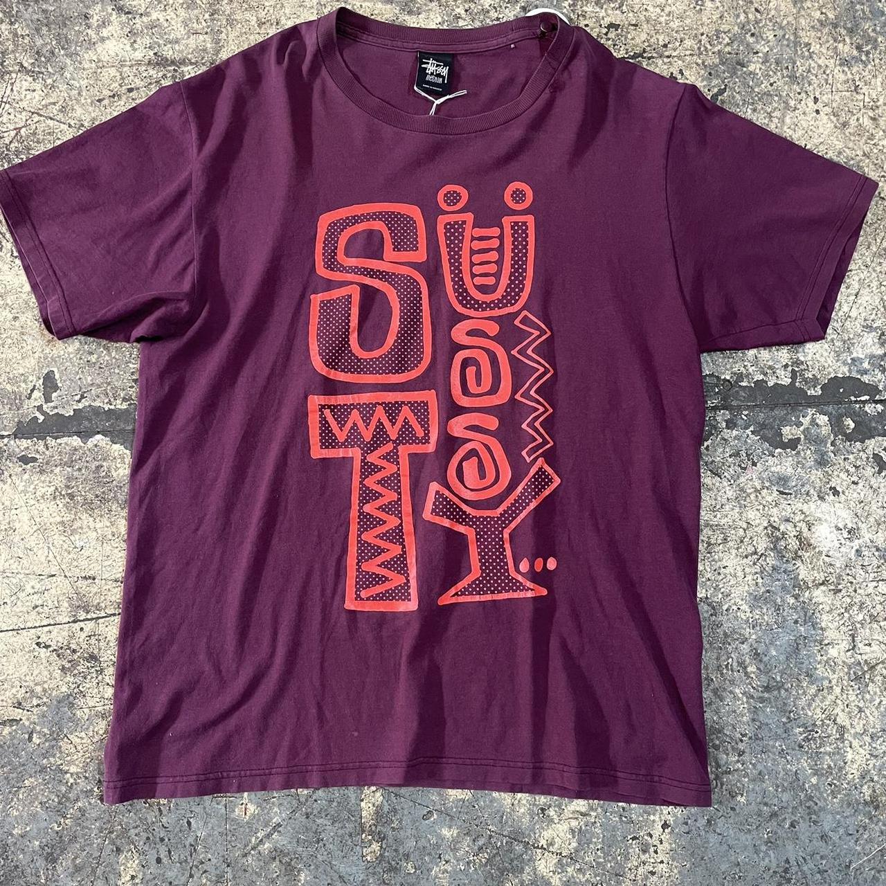 Burgundy stussy t shirt