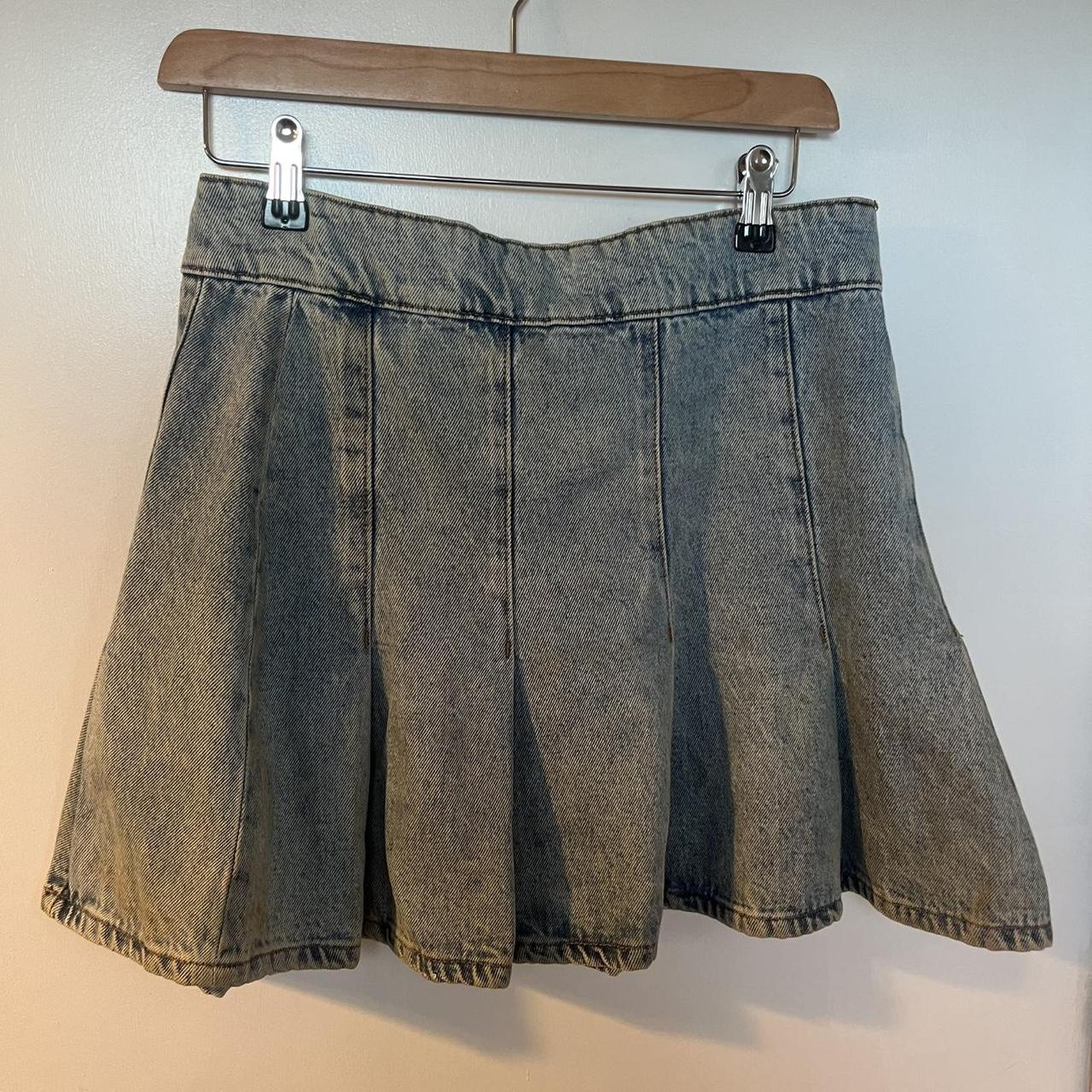 Primark blue denim pleated mini skirt Size UK 10