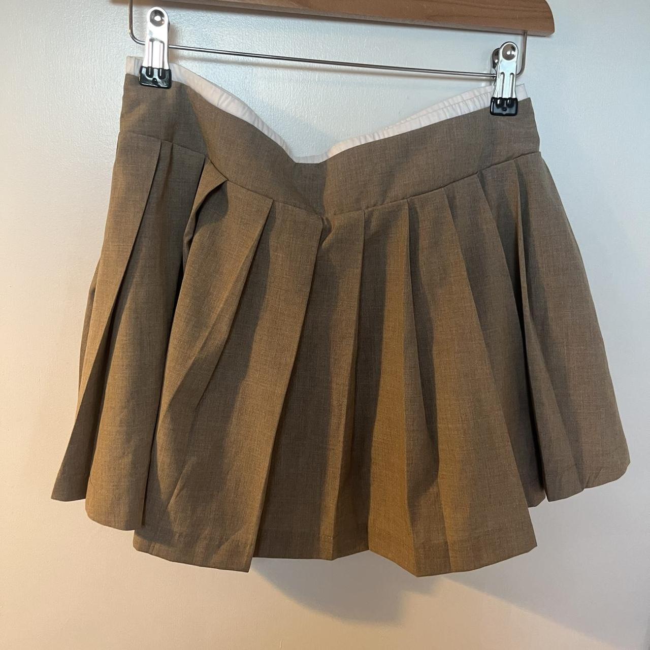 Bershka brown pleated mini skirt with tie waist