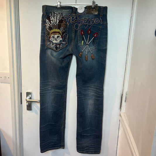 Red Pepper blue jeans with skull and feather design